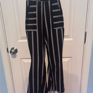 Black and White Flare Pants with Striking Stripes
